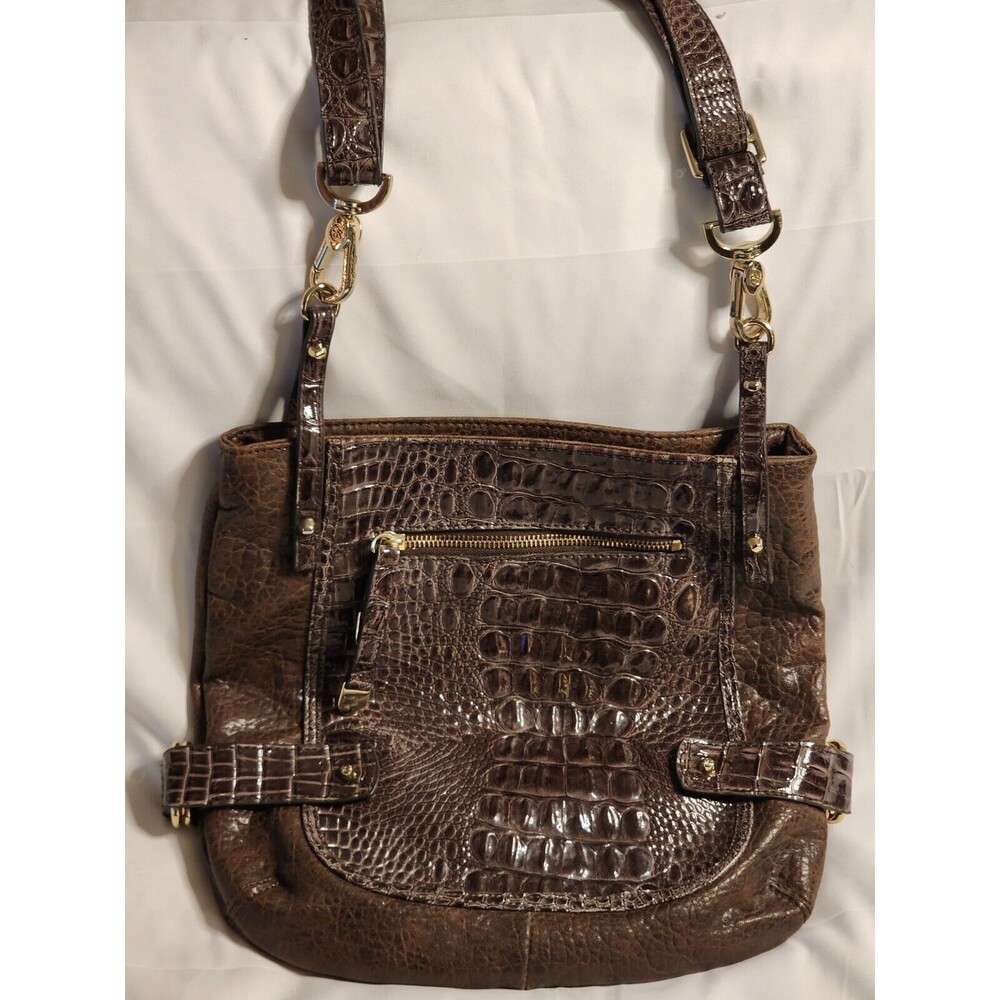 JESSICA SIMPSON Brown Crocodile Embossed CROSSBODY Shoulder HandBag 12x10 VGUC